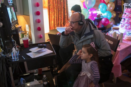 AntMan Director Peyton reed watches playback wit Child Star Abby Ryder Forston